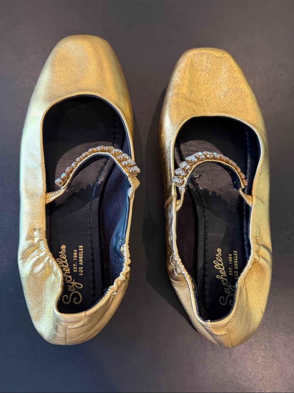 Seychelles Metallic Gold Crystal-Strap Ballet Flats
